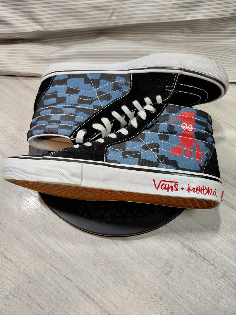 Vans X Mens Krooked Skate SK8-HI Black & Blue High-Top Sneakers SIZE MENS 10 - Picture 12 of 15